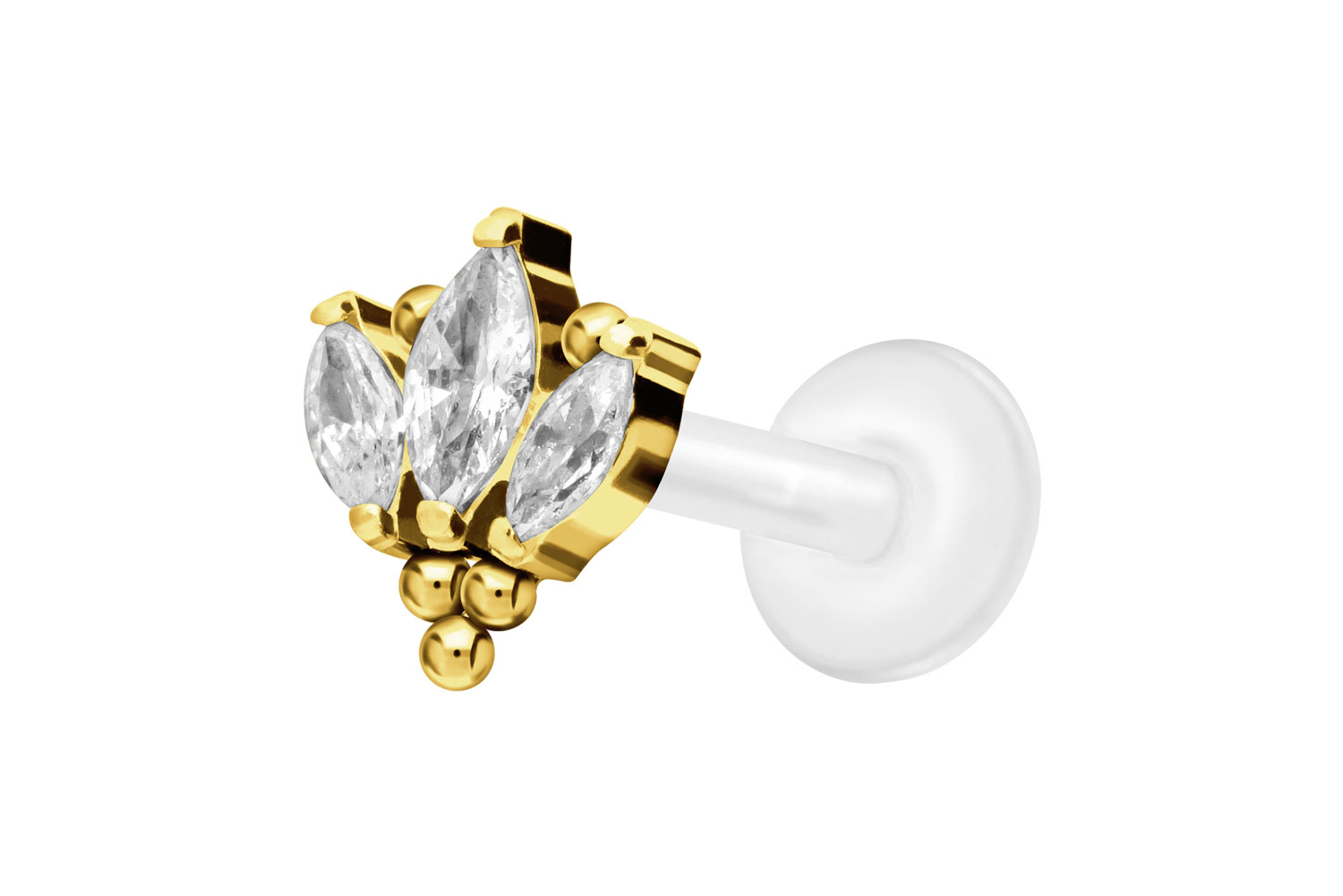 PTFE Labret Piercing mit Innengewinde + Titan-Aufsatz LOTUSBLÜTE + KUGELN